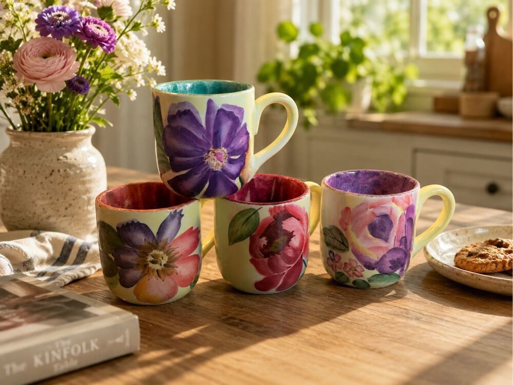 Pfaltzgraff Flower Market 4 inch Mug Purple Interior Purple Flower Outside
